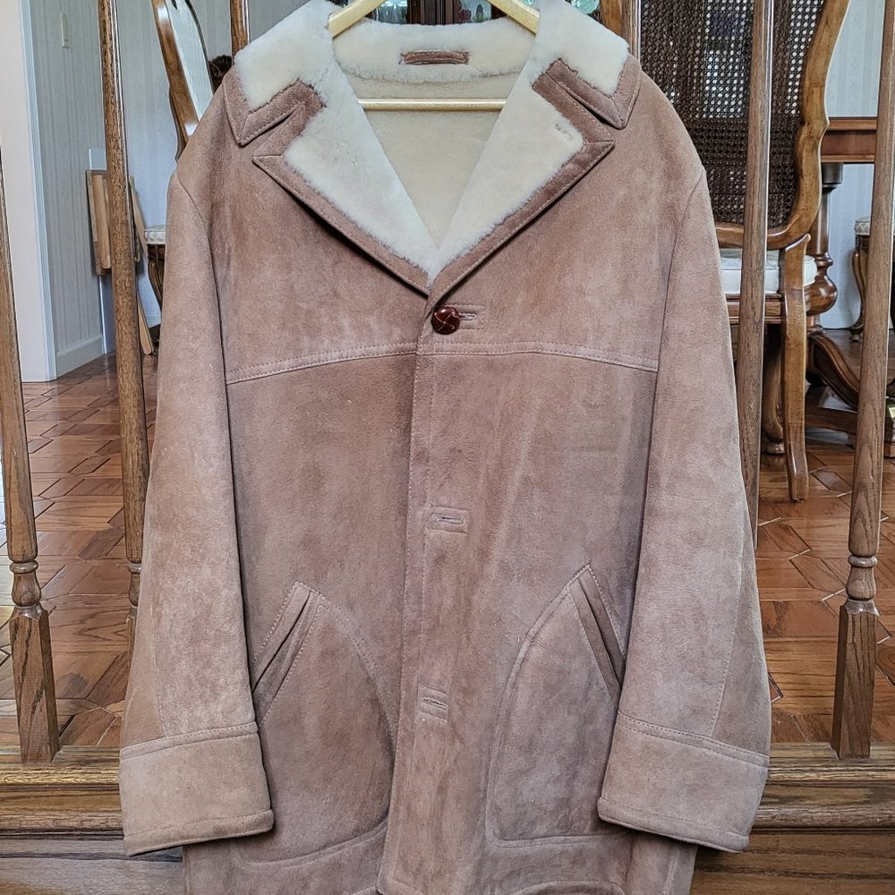 Sawyer Of Napa Heavy Shearling Wool Suede Sheepskin Coat Jacket 42 Vintage USA